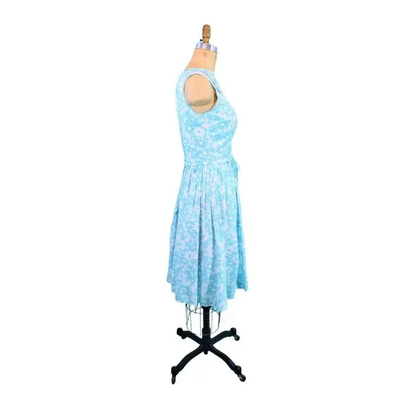 Vintage 1950s Sun Dress Caged Bodice Aqua Floral Sue BrettW 26